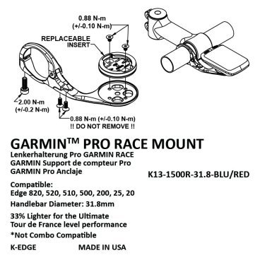 Крепление для велокомпьютера K-EDGE Garmin Race Mount, 31,8mm, черный, K13-1500R-31.8-BLK