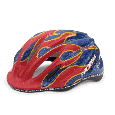Велошлем PROWELL Spark, серия-KID PRO, сине-красный (flame-jean), индивидуальная упаковка, K-800