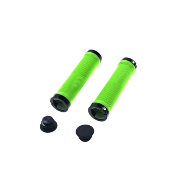 Фото Грипсы велосипедные TRIX, резиновые, 130 мм, 2 черных фиксатора, торцевые заглушки, зеленые, HL-G201 green/bk