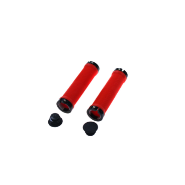 Фото Грипсы велосипедные TRIX, резиновые, 130 мм, 2 черных фиксатора, торцевые заглушки, красные, HL-G201 red/bk