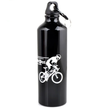 Фото Фляга велосипедная DEMEN, алюминий, 750 мл, с карабином, черный, RWBDM34D0001