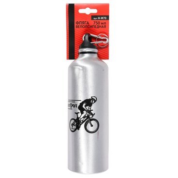 Фото Фляга велосипедиста H-W70, 750 мл, алюминиевая, с карабином и защитой от пыли, H-W70