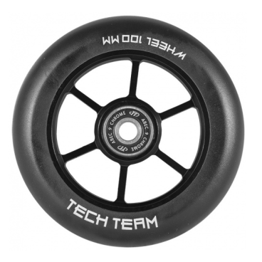 Фото Колесо TechTeam, для трюкового самоката 6RT, 100x24 мм, алюминий, тип PU: HR, подшипники ABEC 9, черный, NN002976