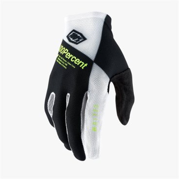Велоперчатки 100% Celium Glove, Black/White/Fluo Yellow, 2021 ,10005-442-12