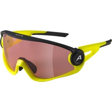Фото Очки велосипедные Alpina 5W1NG Q+CM, солнцезащитные, Black Matt/Neon Yellow/Yellow Mirror, 2021, A8654532