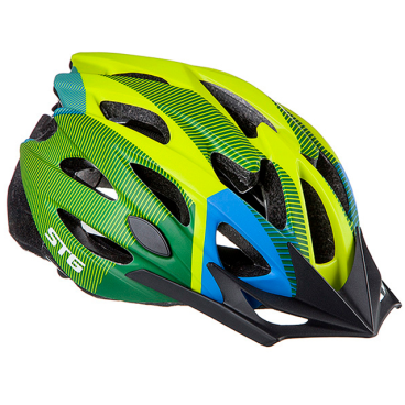 Фото Шлем велосипедный STG MV29-A, салат/син/черн, с фикс застежкой, Х89038