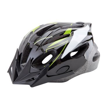Шлем велосипедный Stels MB11, подростковый, out mold, с козырьком, черно-бело-зеленый, 600138