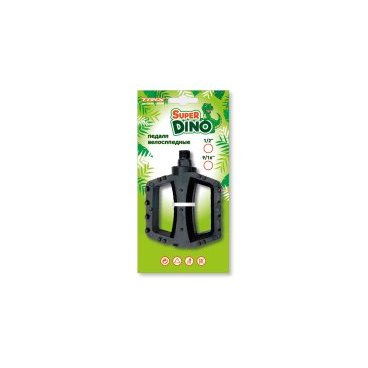 Фото Педали детские TRIX Super Dino, пластиковые, 100x80мм, резьба 1/2", с шипами, черные, PDTX82412SD