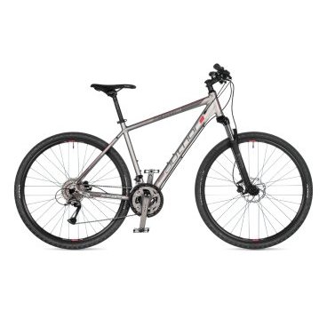 Фото Гибридный велосипед AUTHOR Mission, серебро/черный/красный, 2023, 21-2300000222