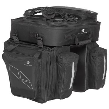 Фото Сумка M-WAVE, Amsterdam Triple, штаны на багажник, 62 литра, 3в1, 34х46х21 см, черно-серая, 5-122311
