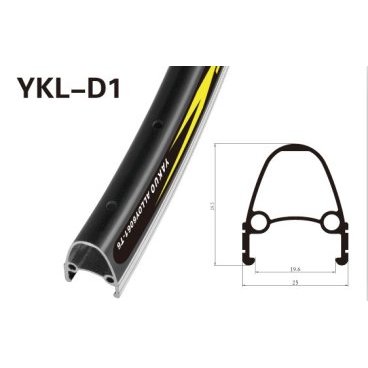 Обод велосипедный YAKUO двойной, 24x1.75, чёрный /CNC 36H, YKL-D1