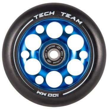 Колесо для трюкового самоката TechTeam, Drilled core 100x24 мм, алюминий, подшипники ABEC 9, синий, 067424
